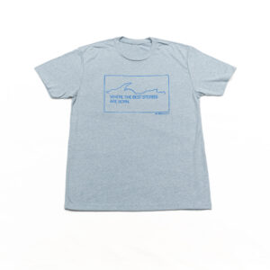 image of a light blue tee with a large design on the chest